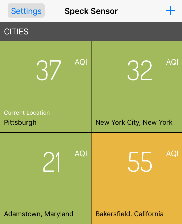 SpeckSensor pulls AQI data from monitors around the country.